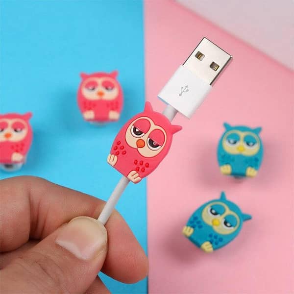 Owl Cartoon Cable Protectors - Break-Resistant Design for Android, iPhone, and Headphones