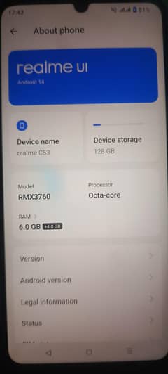 c53 6+6/128gb urgent sale
