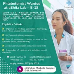 Phlebotomist Required – eShifa Lab