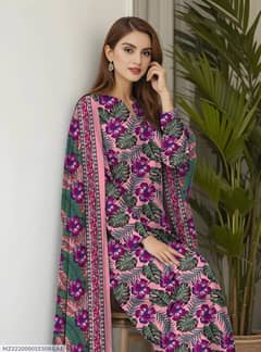 3 pcs Women's Unstitched Printed Suit