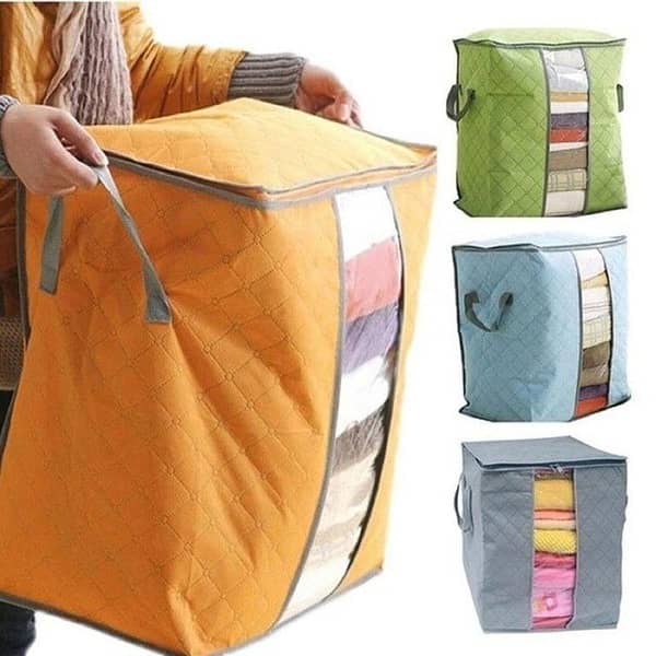 Foldable Bamboo Charcoal Storage Bag Clear Travel Luggage Organizer Bag Suitcase Clothes Blanket Quilt Organizer Storage Bag (Pack 0f 3)