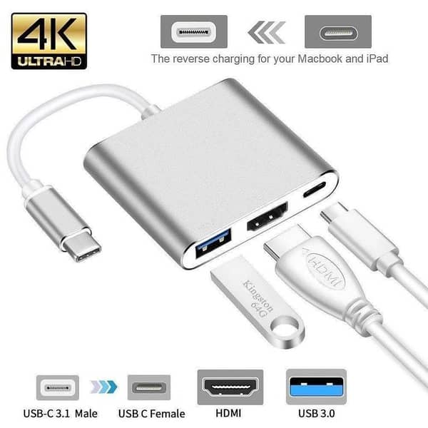 AXOTIC USB C Hub 3 in 1 Converter USB Type C Hub with 4K HDMI Port, , USB-C Delivery, USB-A Port