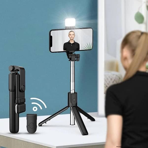 Axotic 4 in 1 Wireless Selfie Stick Tripod Bluetooth Shutter selfie Light foldable Selfie stick for all Phone Extendable With charging Cable Detachable Bluetooth Shutter