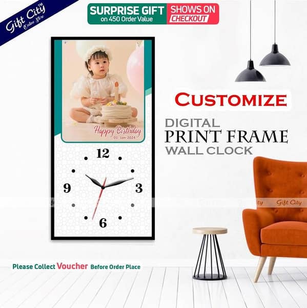 Gift City Custom Digital Printed Wooden Wall Clock - Personalize with Your Photo and Message for a Special Birthday Gift