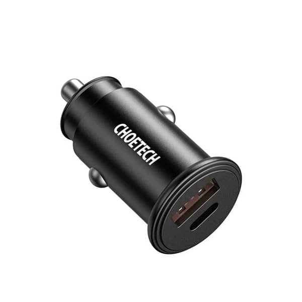 Choetech PD+QC USB-A and Type-C Fast Car Charger in Black