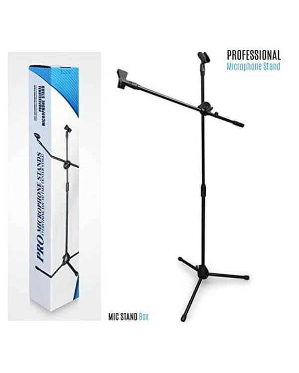 Tripod Microphone Stand - Fully Adjustable Black Mic Stand & Holder - Lightweight & Portable