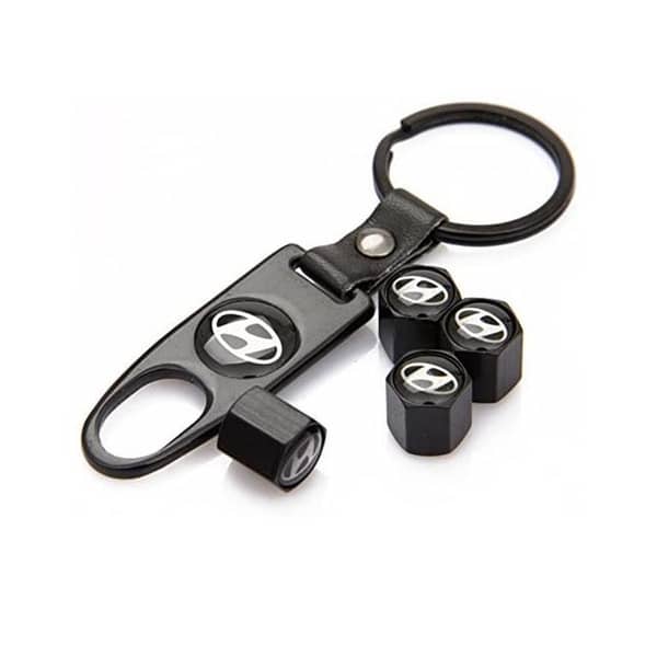 4X Hyundai Logo Car Wheel Tyre Valves Dust Stems Air Caps + Keychain