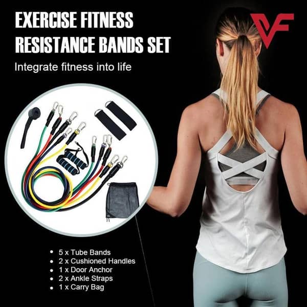 11-Piece Set of Portable Resistance Bands with Handles and Accessories for Fitness Training and Yoga