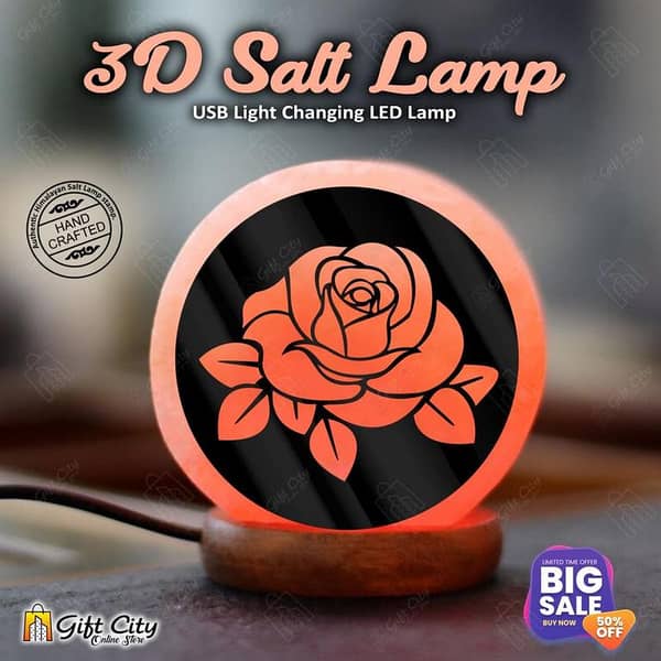 Rose Flower 3D Acrylic Sheet USB Himalayan Salt Lamp by Gift City - 7 Color Changing Night Light for Home Decor and Air Purification