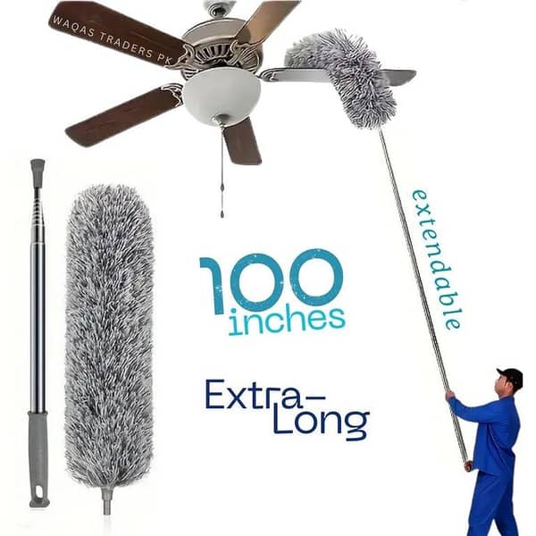 Extendable Microfiber Duster with 100-Inch Flexible Pole for Cleaning Ceiling Fans, High Ceilings, Blinds, Furniture, and Cars