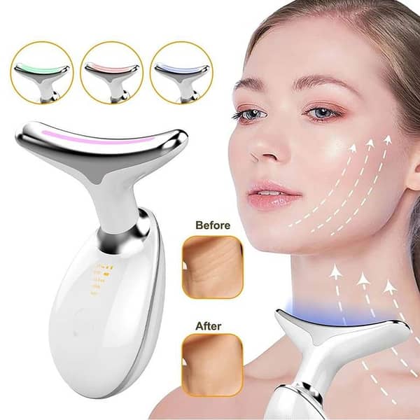EMS Face Lifting Neck Massager with 3 LED Light Modes for Skin Tightening and Wrinkle Reduction