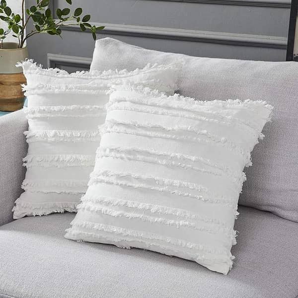 Set of 2 Lacttice Pattern Cushion Covers (14x14 Inch) for Couch, Sofa, and Chair - Cotton Linen