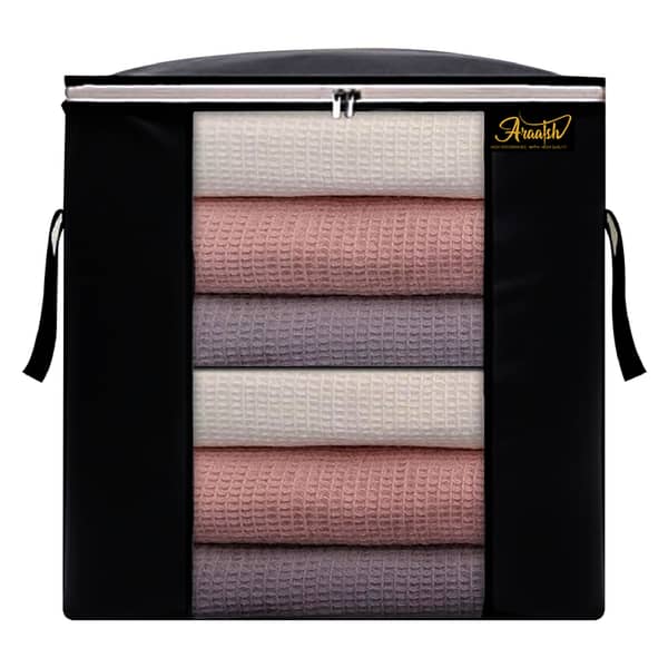 Large Foldable Clothes Storage Bag Organizer (20 x 20 x 10 Inch) - Heavy Quality Container for Bedding and Clothing with Strong Handles