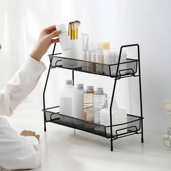 2-Tier Metal Spice Rack Organizer for Kitchen, Bathroom, and Office Storage