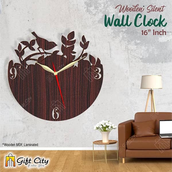 Gift City Presents Sparrow on Tree 3D Silent Wooden Wall Clock - Home & Office Decor - Laser Cut