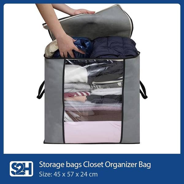 Gray Clothes Storage Bag Organizer with Reinforced Handle for Quilts and Bedding - Foldable for Under Bed Use