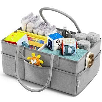 Grey Felt Baby Diaper Organizer Caddy for Nappies and Kids Storage