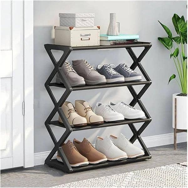 Online Karachi 4 Layer Folding Shoe Rack Organizer/4,Layer Plastic & Aluminum Metal Standing Shoe Rack - Multipurpose Shoe Organizer for Home & Office Use