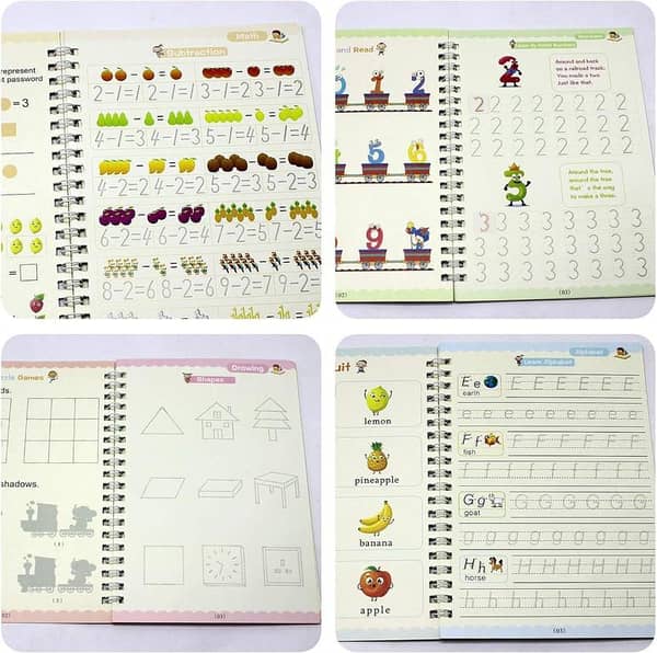 Montessori Magic Writing Set: 4 Reusable Magic Books, 1 Magic Pen, 10 Refills, and 1 Grip for Children's Calligraphy Practice