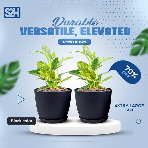 Pack of 2 Extra Large Stackable Plant Pots with Multi Drainage Holes for Indoor and Outdoor Use by Shop2home