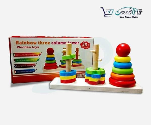 Three Column Tower Wooden Puzzle Toddler Toys Shapes Sorter Preschool Geometric Blocks Stacking Games for Kids Geometric Shape Sorter Wooden Puzzles Teaching Geometric Shape Cognitive Matching Toys colorful