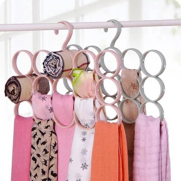 Online Karachi - 15 Ring Hole Hanger Plastic Hanging Storage Organizer Rack Scarf Holder Ties, Shawls, Accessories 5 Sections Ring Hanging Hanger