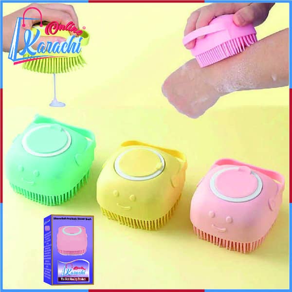 Online Karachi - Square Silicone Bath And Body Shower Brush With Soap Dispenser Baby Bath Scrubber Ultra Soft Silicone Bath & Shower Brush Silicone Body Brush Massage Bath Brush Shower Scrubber