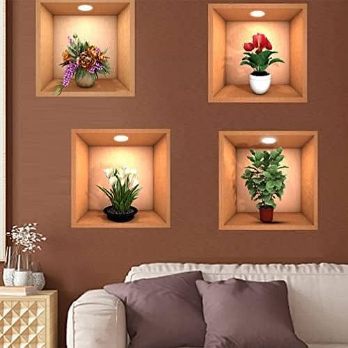 Karachi Online 3D Plant Vase Wall Stickers - Set of 3 Self-Adhesive