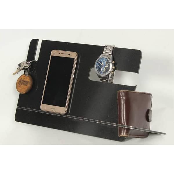 Phone Docking Station Hooks Key Pen Wallet Watches Holder Organizer Gift For Men - Black