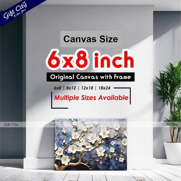 Gift City Modern Oil and Gold Brush Art featuring White Flower Branches on UV Printed Canvas for Wall Decor and Housewarming Gifts