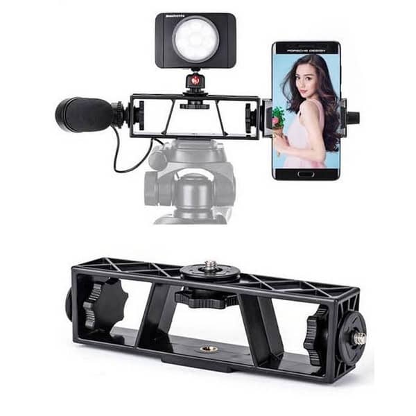 Three Position Multi Camera Stand Clip Bracket Holder 3-Position Mobile Phone Tripod 1/4 Connector Mount Video Live Broadcast