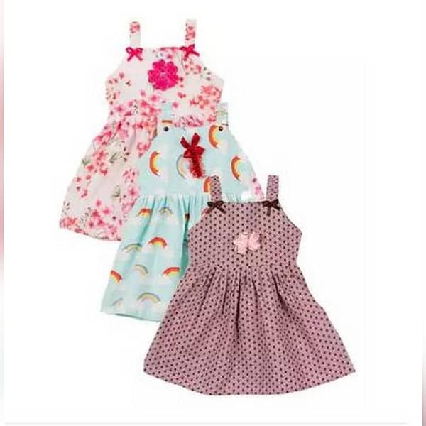 Set of 3 Multicolor Cotton Printed Baby Frocks