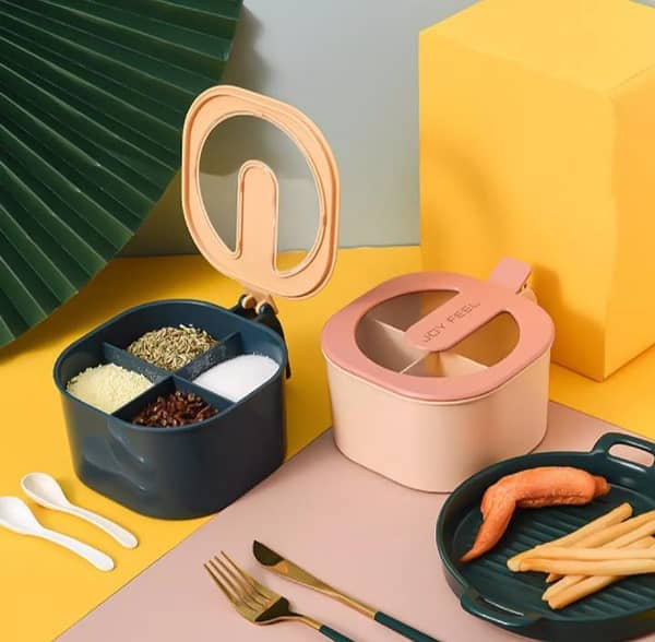 4-Compartment Masala Box with Spoons - Kitchen Spice Organization
