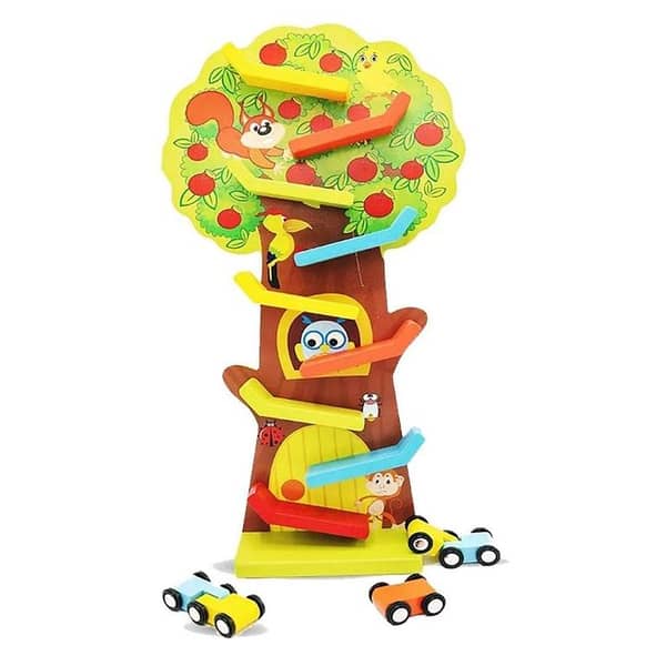 Squirrel Taxiway - Wooden Car Ramp Toy for Kids/Miniature Speeding Cars Ramp Racing Cars Orbital Cars Car/Tower Track Zig Zag Race Track