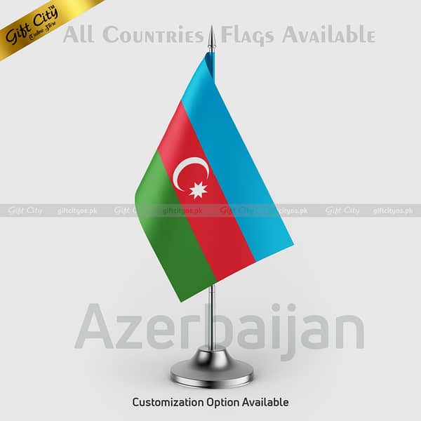 Azerbaijan Mini Desk Flag with Stand by Gift City | Suitable for Office, Home Decoration & Display | Available for All Countries
