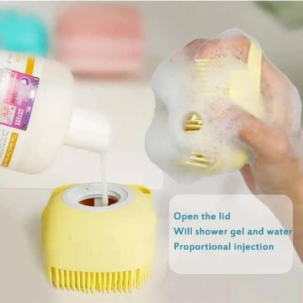 Silicone Pet Bath Brush - Massage Exfoliating Brush for Cats, Dogs, and Babies with Soap Dispenser