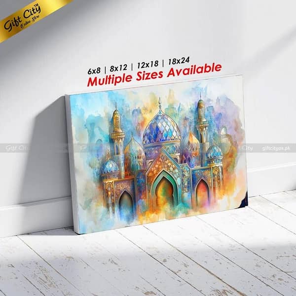 Gift City UV Printed Oil Painting on Canvas – Mosque Artwork Available in Various Sizes