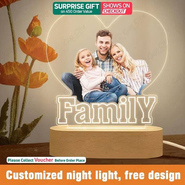 Personalized Family Frame 3D Lamp by Gift City - A Unique Decorative and Gift Item