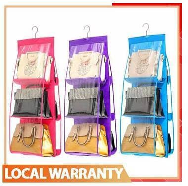 6 Pockets Hanging Purse Handbag Organizer Clear Hanging Shelf Bag Collection Storage Holder Collection Wardrobe Closet Space Saving Anti-dust Cover