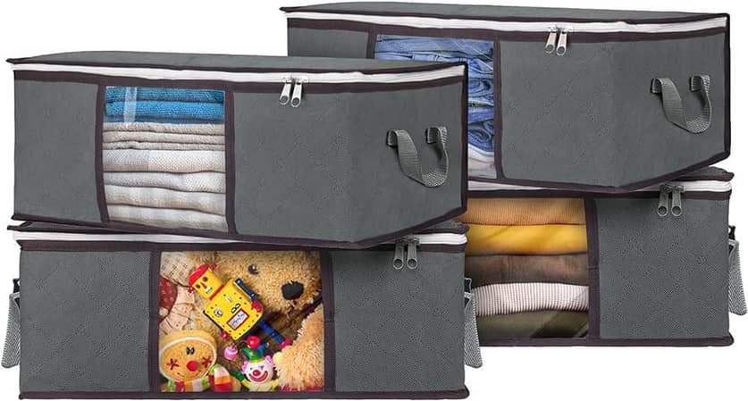Foldable Closet Organizers and Storage Bags for Clothes with Durable Handles and Clear Windows