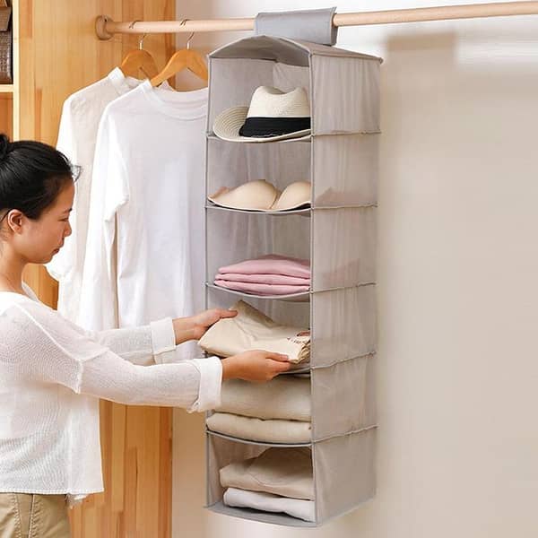 Set of 2 Hanging Storage Bags for Closet Organization - 5/6 Layer Foldable Shelves