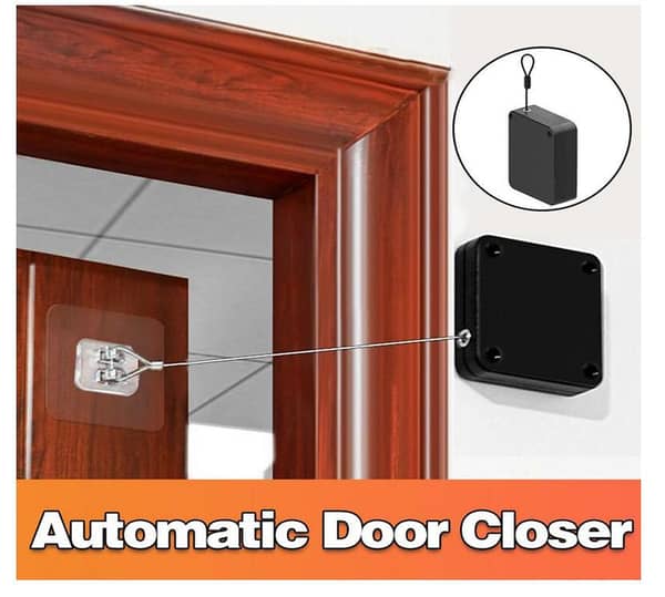 Online Karachi Multifunctional Automatic Door Closer Punch-Free Automatic Sensor Door Closer (800g Pull, Wire Rope Length 1.2m) Easy to Install for Various Doors Black Color Door Draft - Door Closer