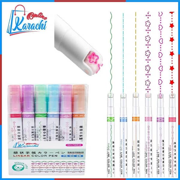 Online Karachi-6 Pcs Curve Highlighter Pen Set, Flownwing Flair Pens with 6 Different Curve Shape Fine Tips, Colored Curve Pens Craft Pens for Scrapbook Journaling Supplies Planner Art Design Note Take