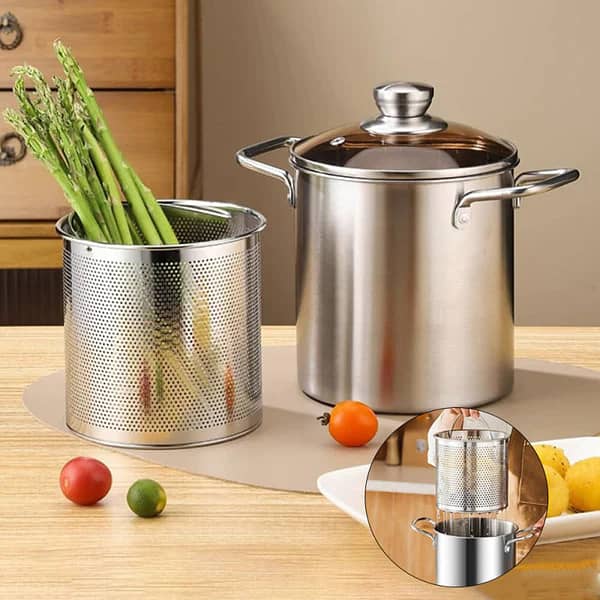 Online Karahi Stainless Steel Air Fryer Basket With Handles Non-Stick/1200ML Multipurpose Fries Fryer with Strainer Basket Mesh Frying Pasta Pan 304 Stainless Steel Kitchen Cooking Tools