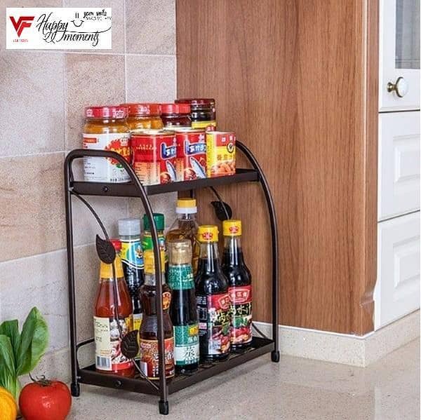 Metal 2-Tier Spice Rack Organizer - Folding Storage Shelf for Kitchen, Bathroom, and Office