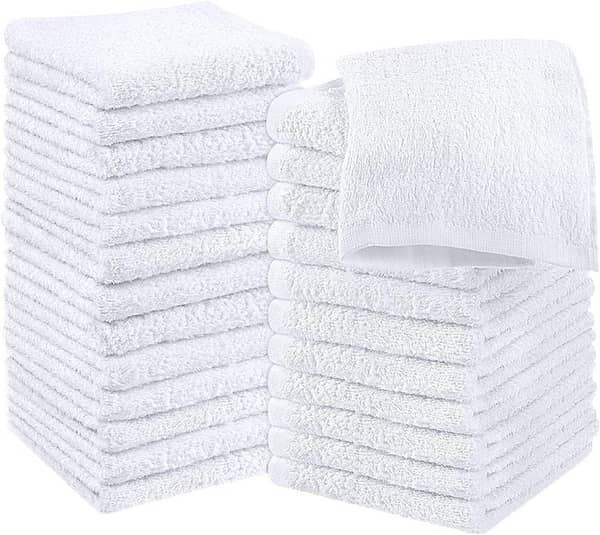 24-Pack Ring Spun Cotton Washcloths - Soft and Highly Absorbent Flannel Towels