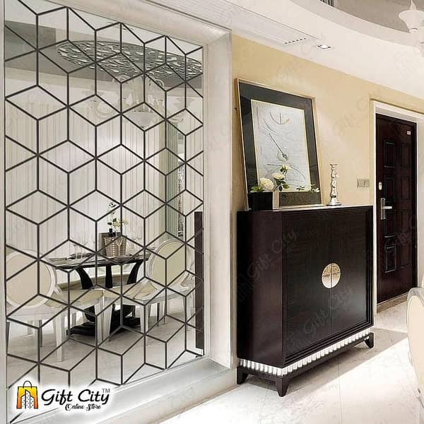 Gift City 3D Rhombus Triangle Acrylic Mirror Wall Stickers - Self-Adhesive Silver Tiles for Home Decoration, Available in Multiple Packs