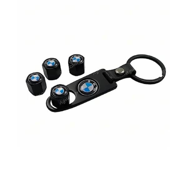 4X BMW Logo Car Wheel Tyre Valves Dust Stems Air Caps + Keychain