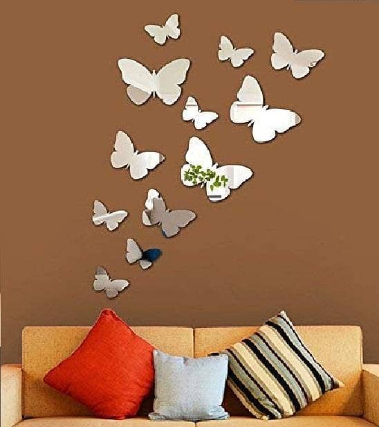 Pack of 26 Silver Mirror Acrylic Butterfly Stickers for Wall Decor - Various Sizes for Hall, Bedroom, Kitchen