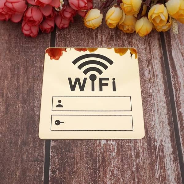 Gift City Golden WIFI Sign 3D Acrylic Mirror Wall Stickers with Rewritable Account and Password for Public Spaces